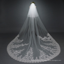 Sequins Luxury Wholesale Cathedral White Veil Lace Trim Long Bridal Veil 3.8*3m Cover Face Muslim Wedding Bridal Mantilla Veils